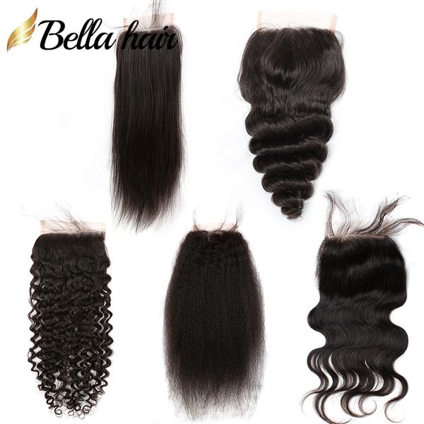 Délitude 4x4 Fermeture de lacet de cheveux humains non transformés avec les cheveux de bébé brésilien pré-cueilled naturel noir raide vague ondulée peluche indienne malaisienne péruvienne.