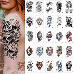 100 pièces en gros imperméable temporaire tatouage autocollant dragon tigre crâne foudre fleur papillon corps bras homme femmes tatoo 240311