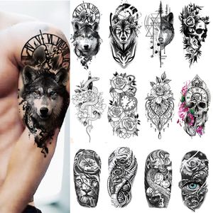 100 pièces en gros étanche tatouage temporaire autocollant loup tigre renard crâne serpent fleur corps bras henné faux manches homme femmes