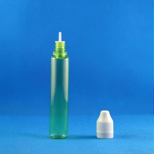 100 pièces 30 ml bouteille de compte-gouttes en plastique Couleur verte très transparente avec des bouchons à double épreuve voleur de sécurité enfant en toute sécurité Nipples longs xvjpr uqmo