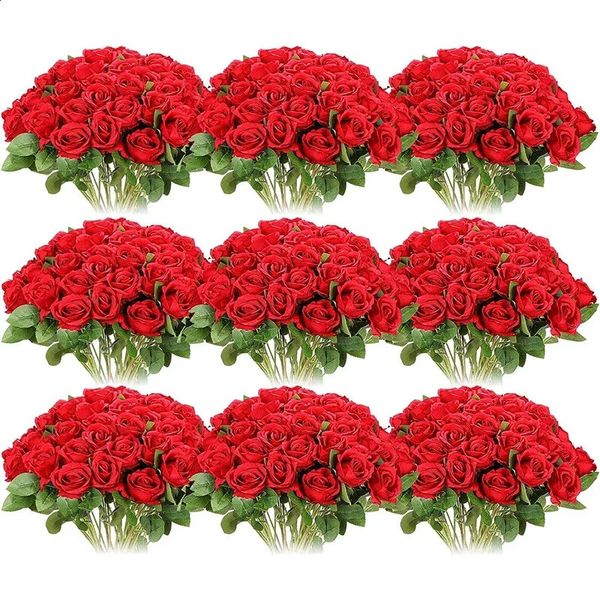 Bouquet de roses artificielles en soie, 100 pièces, fausses fleurs, pour centre de Table, Vases, décoration de fête de mariage, 240127