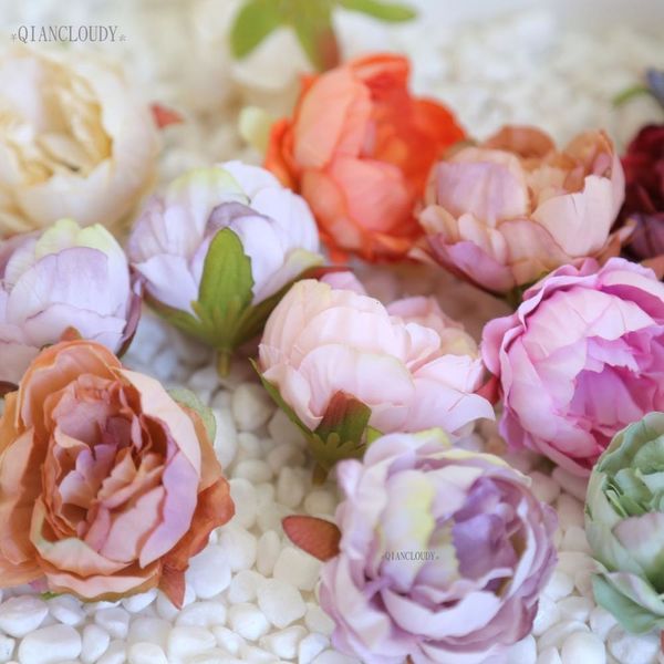 100 pièces bricolage rétro soie fleurs artificielles bourgeon de pivoine européenne têtes de fleurs pour guirlande de mariage D25 C18112601