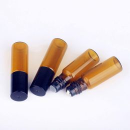 100 pièces/lot 5 ml Mini rouleau sur huile essentielle rouleau boule bouteille en verre brun bouteilles d'huile de parfum Ugdex