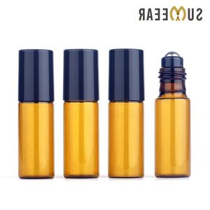 100 pièces/lot 5 ml Mini rouleau sur bouteilles d'huile essentielle rechargeable bouteille à bille roulante verre brun vide Parfum Itmsw