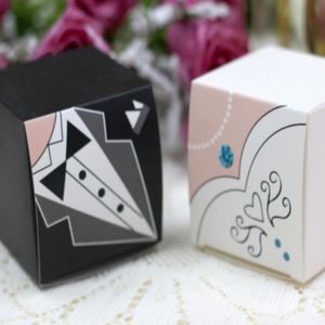 100 stuks lot50 paren bruid en bruidegom pak gunstbox in vierkante vorm voor bruiloft snoepdoos en feest gunsten 2 opties 304Z