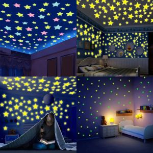 100 piezas de luminosas calcomanías de estrellas 3D para habitación para niños, dormitorio, techo, calcomanías de plástico iluminadas, decoración del hogar
