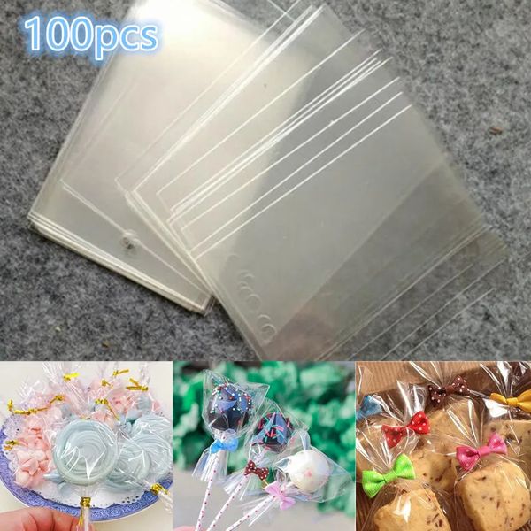 100 piezas de bolsas de plástico transparentes Candy Lollipop Galletas Embalaje Bolsas de vidrio Navidad Boda Fiesta de cumpleaños Bolsas de regalo 240205