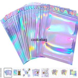 100 pièces sacs refermables anti-odeur sac de poche en aluminium emballage de couleur laser plat pour le stockage des aliments de faveur de fête mylar Blcnl Goecr