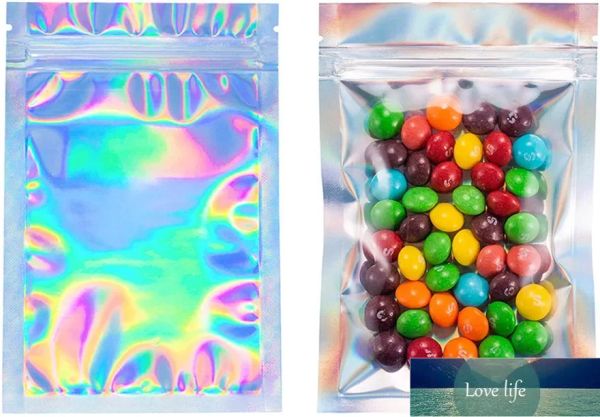 100 pièces sacs refermables anti-odeurs sac de poche en aluminium plat couleur laser emballage pour fête faveur stockage des aliments mylar classique