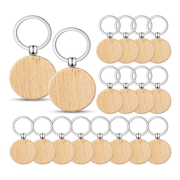 100 pièces porte-clés rond en bois vierges bricolage en bois inachevé porte-clés étiquette B 240104