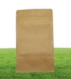 100 pièceslot 5 tailles debout sacs alimentaires en papier kraft Doypack fermeture éclair sac de papier de stockage brun fenêtre transparente sacs d'emballage alimentaire en vrac2528689