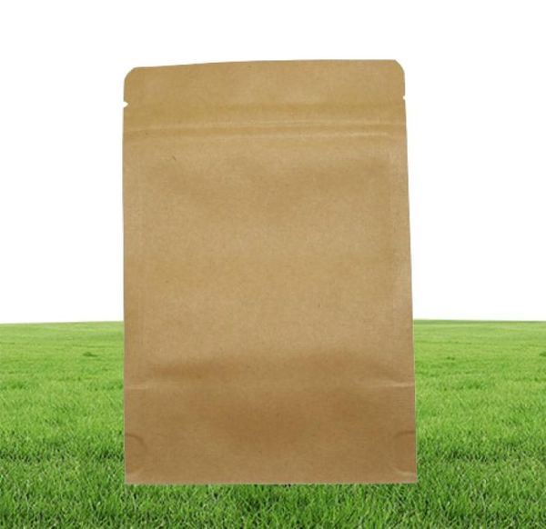 100Clots de pièce 5 tailles Stand Up Kraft Paper Food Sacs Dypack Zip Lock Brown Storage Papier Sac Clear Fenêtre en vrac Food Package Bags6562751