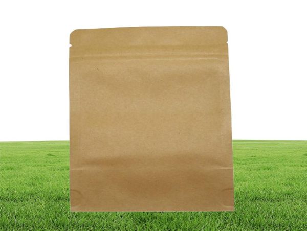 100 pièceslot 5 tailles debout sacs alimentaires en papier kraft Doypack fermeture à glissière sac en papier de stockage brun fenêtre transparente sacs d'emballage alimentaire en vrac 1381907