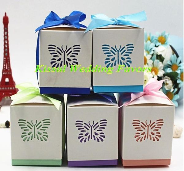 100 boîtes àlots papillons Laser Cut Favor Boîte pour bébé Boîte de décoration de fête d'anniversaire et Baby Shower Favor Boxes8231203