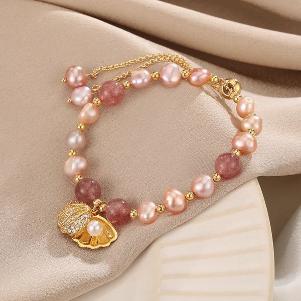 Diseño 100% rosa de cuarzo de fresa de agua de agua dulce de agua de agua de agua de agua de agua 14K Pulseras de encanto femeninas de 14k Gold para mujeres Regalos 240518