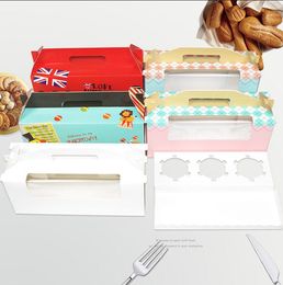 100 Draagbare 3 Houders Cupcake Box met Duidelijke Venster Handvat Papier Geschenkdoos 16.5 * 9.3 * 9cm Pastry Packaging Box door Express gratis verzending
