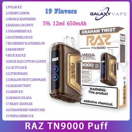 100% primaire RAZ TN9000 Bladerdeeg E-sigaret 650mAh oplaadbare batterij 12 ml voorgevulde pod 19 smaken Wegwerpvape-trekjes 9k vape-kit