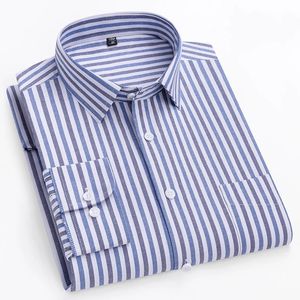 100% algodón puro Oxford camisa a rayas para hombre manga larga ajuste regular hombres bolsillo casual ocio otoño blusa masculina S8XL 240307