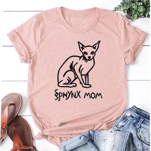 100 pure katoenen vrouwen t -shirt sphynx moeder geprinte dames korte mouw T -shirt T -shirt kleren camisetas mujer