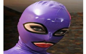 100 puro capucha de látex ojos abiertos y boca para una hermosa niña púrpura de goma fetiche fetish cosplay fiestero vestuario41487744