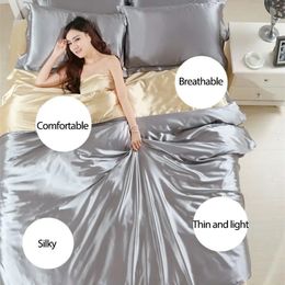 Conjunto de ropa de cama de seda satén 100% puro textil King size Cama de cama ropa de cama de la cama edredón de la almohada plana al por mayor 240418