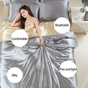 100% puro juego de ropa de cama de satén satén textil de la cama king size ropa de cama de cama cubierta nórdica de almohadillas de almohada plana al por mayor 240320