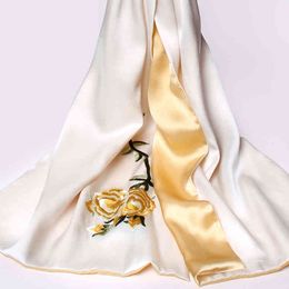 100% pure sjaal hangzhou foulard wraps voor vrouwen handgemaakte borduurwerk natuurlijke 16 m / m echte zijden sjaals