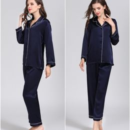 100% Pure Silk Dames Classical Pyjama Set Nachtkleding Nachthemd M L XL YM007 211027