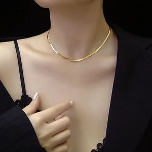 100 Puur Zilver S925 Dunne Platte Slangenketting Korte Choker 18K Vergulde Ketting voor Vrouwen Verjaardagscadeaus Sieraden 240111