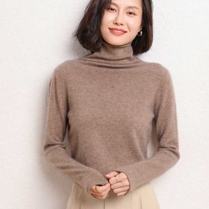 Suéter de Cachemira de lana 100% pura 2023 Otoño/Invierno jersey de cuello alto moda coreana Casual de punto Tops chaqueta de mujer de manga larga