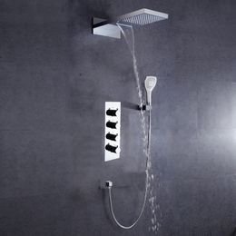 DULABRAHE Chrome cascade et pluie salle de bain robinet de douche mitigeur thermostatique ensemble bain douche Valve pommeau de douche