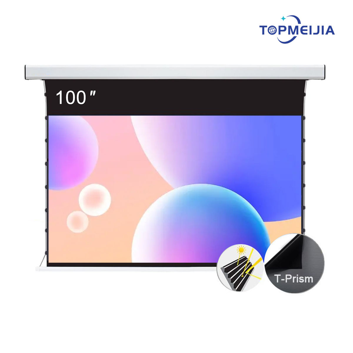 Pantalla eléctrica desplegable de TV láser de 100 pulgadas, luz ambiental de prisma en T, pantalla de proyección de rechazo para proyector de tiro ultracorto