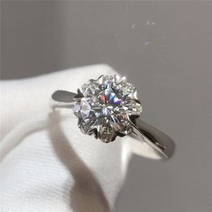 100% Réel Or Blanc 18K Excellente Coupe Diamant Test D Couleur Moissanite Romantique Flocon De Neige Bague De Mariage Femme Bijoux