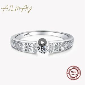 100% re￫le 925 Sterling Silver Line Clear CZ Finger Rings Geometrische lijnringen voor vrouwen Classic Wedding Statement Sieraden