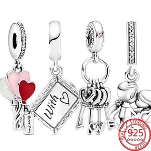 Colgante de llave de amor de Plata de Ley 925 100% auténtica, adecuado para pulsera Pandora Original, regalo de joyería exquisito para mujer