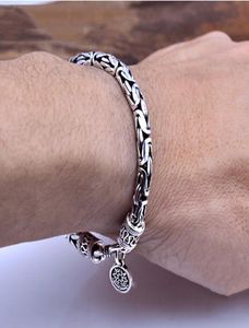 100 Real 925 Sterling Silver Men Pulsel grueso Safe Pattern Vintage Punk Rock Style Bangle Men Jewelry Father039s Día GI8233292