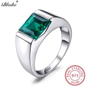 100% Echte 925 Sterling Zilveren Ringen Voor Mannen Vrouwen Vierkante Groene Smaragd Blauwe Saffier Geboortesteen Trouwring Fijne Jewelry245S197K