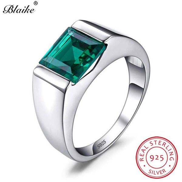 Bagues en argent Sterling 100% véritable pour hommes et femmes, carré vert émeraude bleu saphir, pierre de naissance, bague de mariage, bijoux fins 245S275I