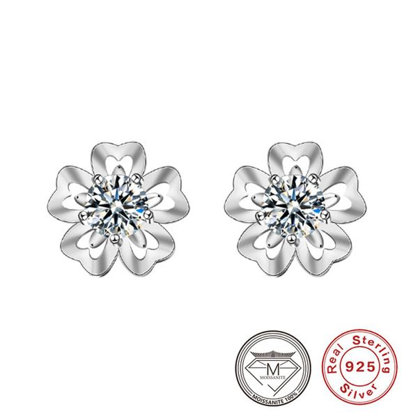 100% réel 925 argent Sterling Sakura boucles d'oreilles réglage de broche VVS1 D couleur 0.5ct Moissanite diamant concepteur bijoux boucle d'oreille