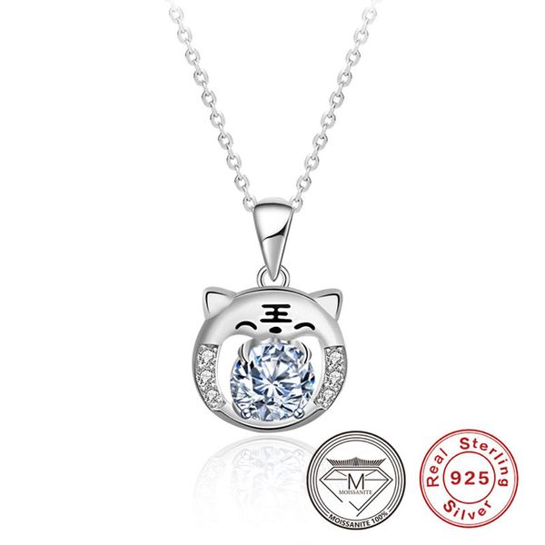 100% réel 925 collier de créateur en argent sterling motif tigre pour femmes réglage de broche 1ct VVS GRA Moissanite pendentif collier bijoux