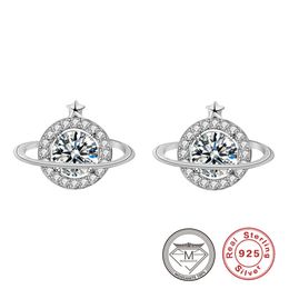 100% echte 925 sterling zilveren Moissanite Planet Stud oorbellen voor moeder vrouwen Teacherday Gift luxe Lab diamanten oorbel sieraden