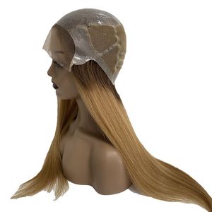 100% Real Brasileño Virgen sedoso Cabello humano Recto Ombre # 4 T # 27 Silicona de dos tonos con peluca delantera de encaje 150% Densidad Pelucas médicas para mujer negra