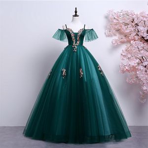 100% vraie robe de bal de broderie vert foncé médiévale Renaissance Sissi robe de princesse victorienne Marie Belle Ball robe médiévale2529