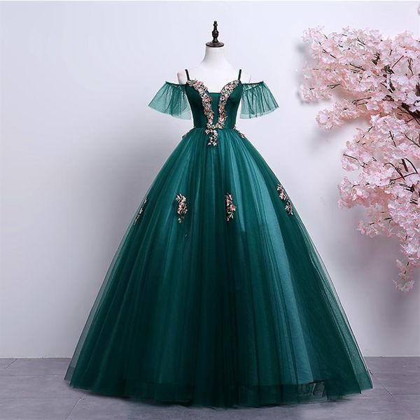 100% real bordado verde oscuro vestido de baile Medieval renacimiento Sissi princesa vestido victoriano Marie Belle Ball medieval dress236A