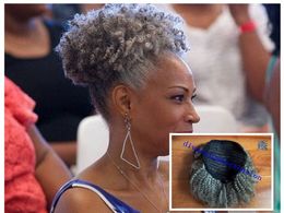 100% de vrais cheveux gris bouffée afro clip d'extension de cheveux de queue de cheval dans Remy afro crépus bouclés cordon de queue de cheval extension de cheveux gris 120g