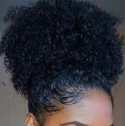 100% vrais cheveux Kinky Ponytail Clip-In Extensions de cheveux naturels Afro-Américain Court Haute Afro Curly Wrap Cordon Puff Ponytail postiche
