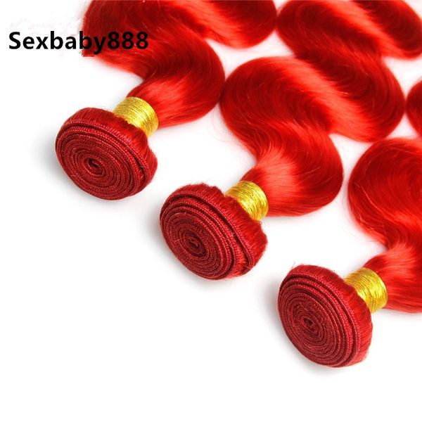 Extensiones de cabello humano 100% real, cabello rojo que teje, máquina de 100 g/pc, onda de cuerpo de cabello de trama doble