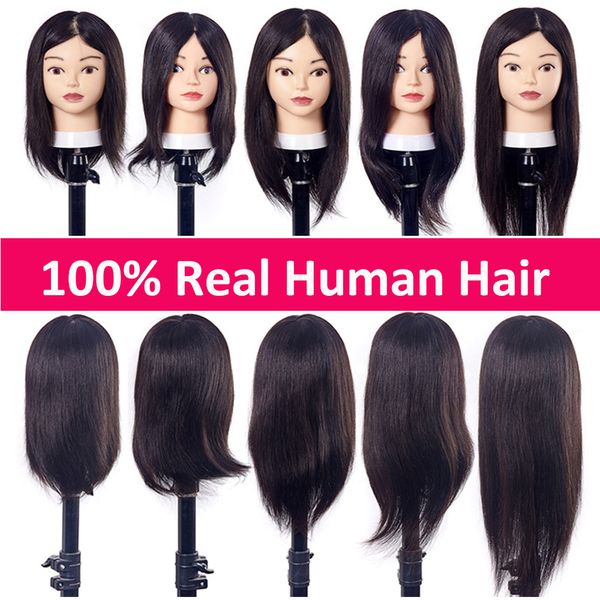 100% réel Human Hair Mannequin Head 12-18 pouces de formation des coiffeurs Tête de formation Cosmotologie Poupées pour la coiffure tresses