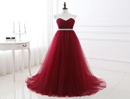 100 image réelle 2019 robes de soirée en tulle bordeaux chérie cou tulle perlé une ligne longueur de plancher robes d'occasion de créateur Par1410445