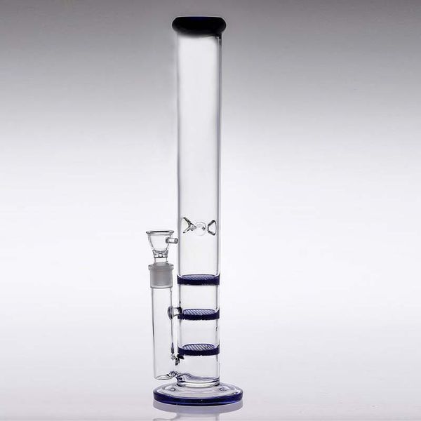 Imagen 100% real Nueva llegada 37 cm de alto 18,8 cm Junta de vidrio azul Bong Tipo recto Cachimbas para fumar Tres panal Percolato Water Piper Bang